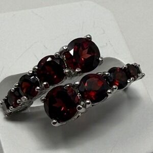 FAS Sterling Silver 925 Red Garnet Bypass Cluster Ring Size 7.5